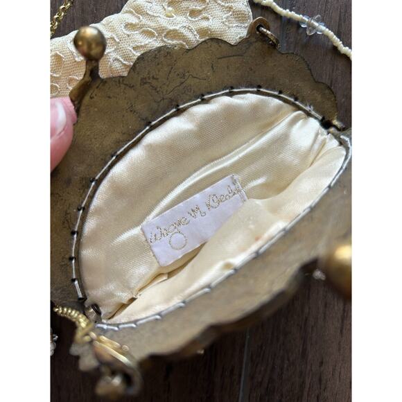 VTG Wayne M. Kleski Cream White Beaded Small Flapper Style Crossbody Purse - Picture 3 of 9